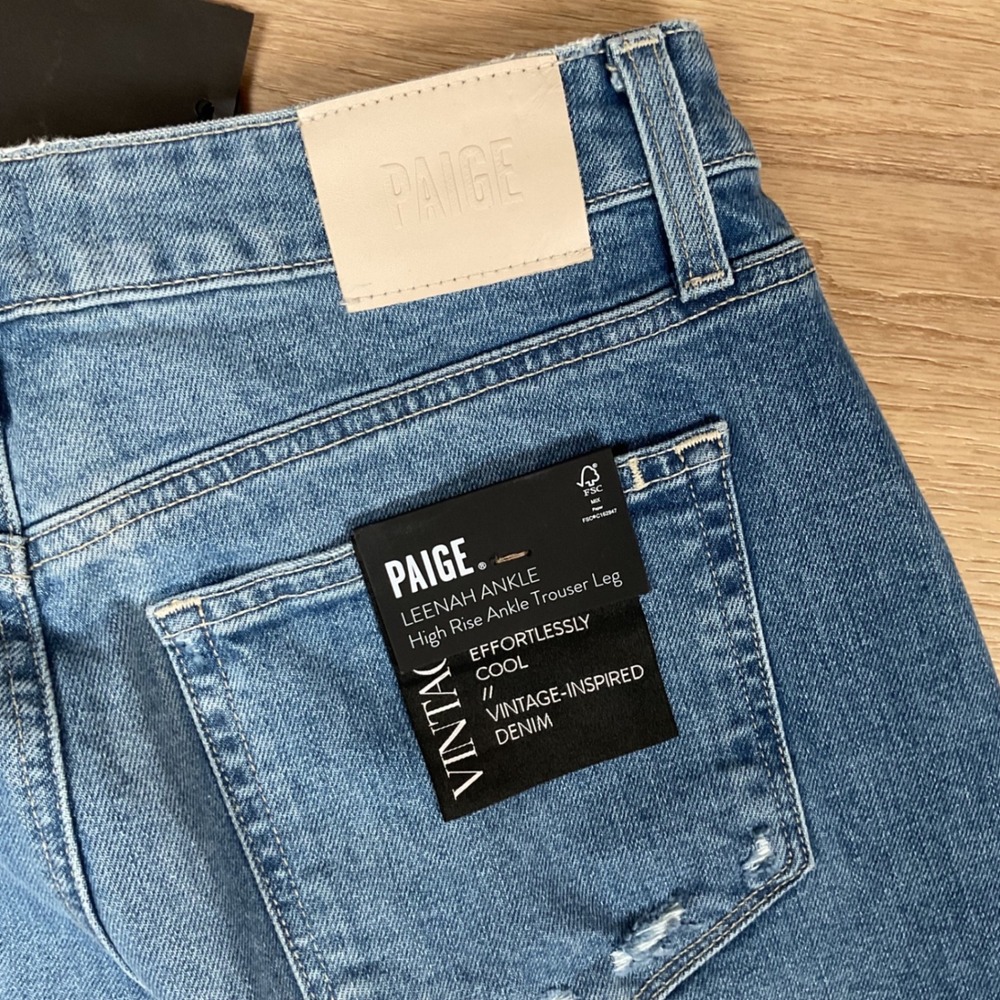 PAIGE Leenah Ankle High Rise Trouser Leg Jeans Blue Raw Hem Size 29 NEW - Picture 10 of 10
